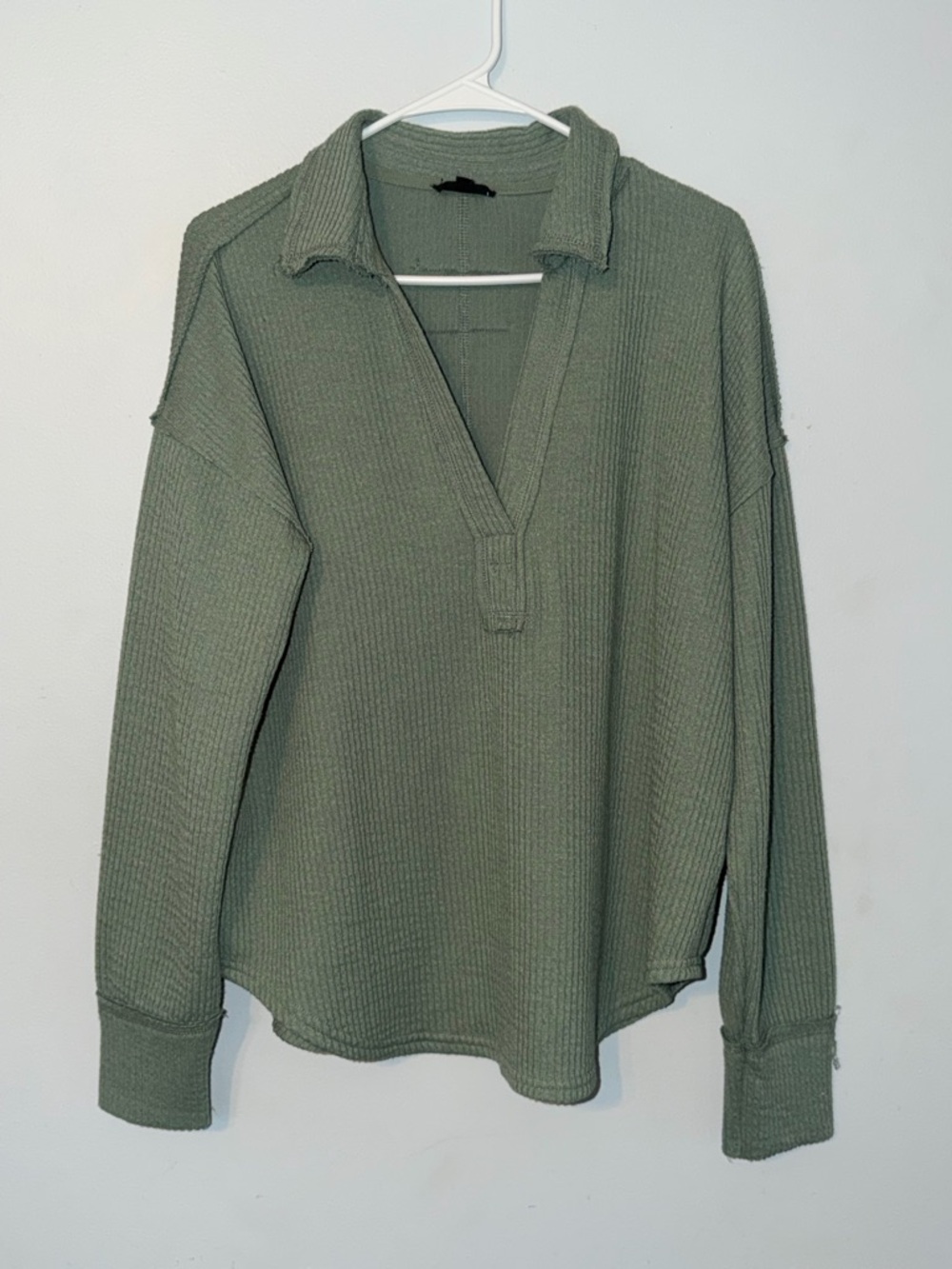 Blu Pepper Teal Ribbed-Knit Collared Pullover
